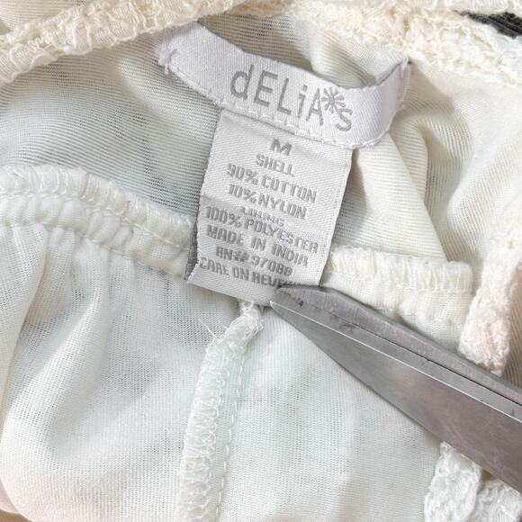 VTG 90s Y2K Delias Tiered Crochet Lace Sundress Womens M Boho Cottage Fairy Mini - Picture 7 of 8